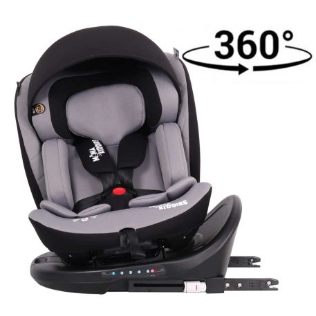 Scaun auto de siguranță ISOFIX 360° rotativ Mama Kiddies iSize Power GT2 (40-150 cm) în culoare gri, cu cadou – parasolar