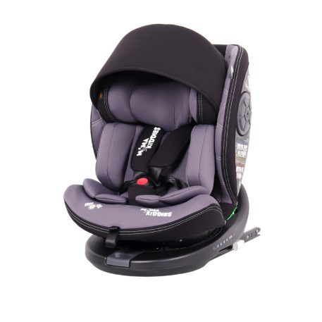 Scaun auto de siguranță ISOFIX 360° rotativ Mama Kiddies iSize Power GT2 (40-150 cm) în culoare gri închis, cu cadou – parasolar