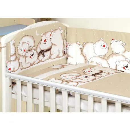 Mama Kiddies Baby Bear 5 részes babaágynemű 360°-os rácsvédővel világosbarna színben jegesmacis mintával