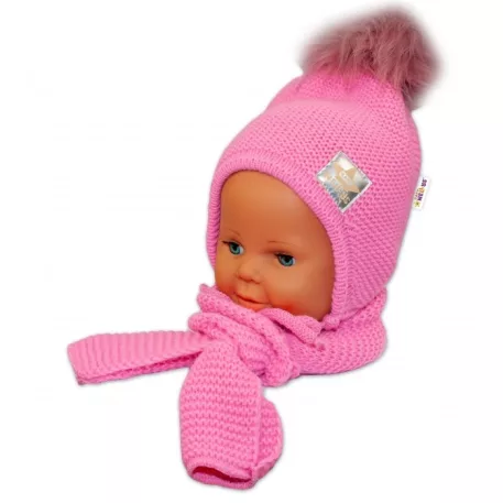 BABY NELLYS căciulă și fular de iarnă - roz închis