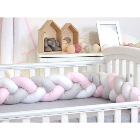  Apărătoare laterală împletită pentru pătuț și cuibușor 2în1 - roz  240 cm