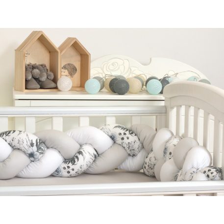  Apărătoare laterală împletită pentru pătuț și cuibușor 2în1 - cu floricele  240 cm (colecția Baby Bruin)