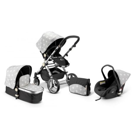 Mama Kiddies Prémium BabyBee (Australian Edition) 3 az 1-ben babakocsi kiegészítőkkel szürke-fekete-fehér színben + Ajándék