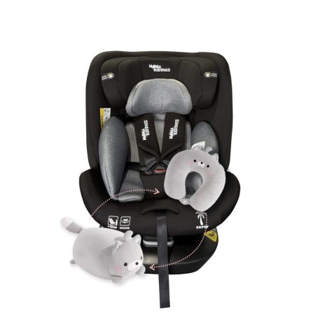 Scaun auto de siguranță Mama Kiddies iSize Capry rotativ 360° cu sistem ISOFIX (40–150 cm) culoare gri + Cadou