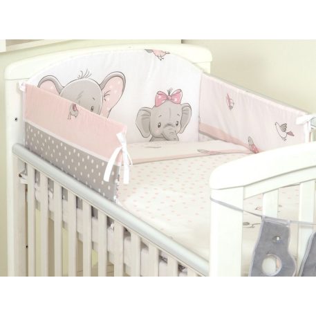 Mama Kiddies Baby Bear lenjerie de pat 6 piese, cu protecție laterală de 180°, roz cu model de elefant