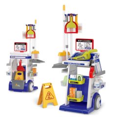   Set cărucior de curățenie Mama Kiddies cu aspirator, culoare albastru-alb