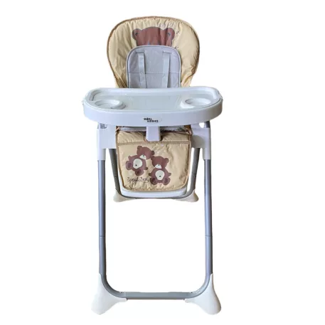 Scaun de masă multifuncțional Mama Kiddies Lylyan, culoare bej, cu model ursuleț + Cadou