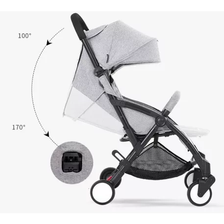 Cărucior sport Mama Kiddies Go-Go Grey cu spătar înclinabil și suport de biberon cadou 