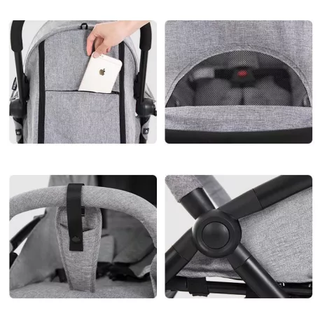 Cărucior sport Mama Kiddies Go-Go Grey cu spătar înclinabil și suport de biberon cadou 