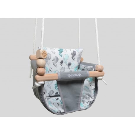 Leagăn Incababy Junior în culoare gri-alb cu imprimeu balenă