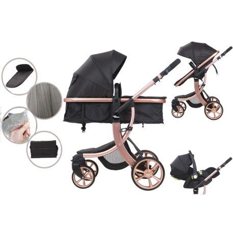 Mama Kiddies Sun Black ELITE 3in1 este un cărucior pentru copii disponibil în culoarea neagră, echipat cu accesorii + Cadou