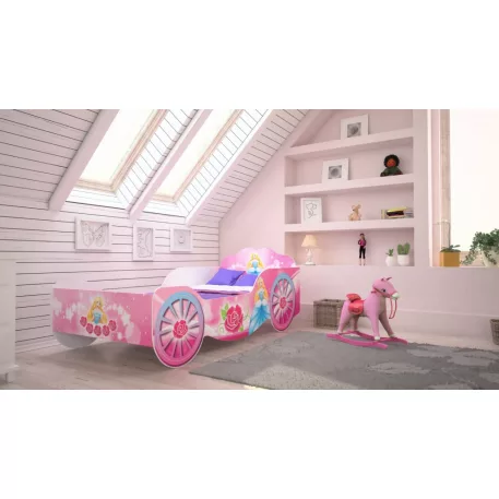 Mama Kiddies 140x70-as gyerekágy hintó dizájnnal - rózsaszín mintával - matraccal