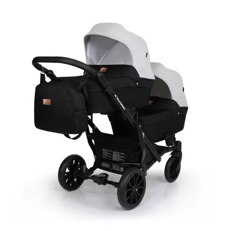 Mama Kiddies Gemini 3az1-ben ikerbabakocsi kiegészítőkkel világosszürke-fekete színben + ajándék