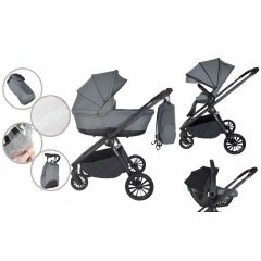   Mama Kiddies Unique cărucior multifuncțional 3 în 1 cu accesorii, culoare graphite + Cadou
