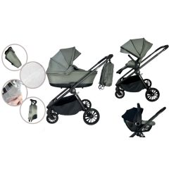   Mama Kiddies Unique cărucior multifuncțional 3 în 1 cu accesorii, culoare verde + Cadou