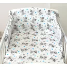 Lenjerie de pat Mama Kiddies Baby Bear 5 piese, cu protecție laterală de 180°, gri cu model de ursuleț