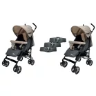 Mama Kiddies® Vento cărucior sportiv dublu (pentru gemeni) în combinație de culoare bej-gri + cadou: huse de ploaie