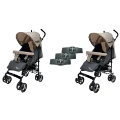   Mama Kiddies® Vento cărucior sportiv dublu (pentru gemeni) în combinație de culoare bej-gri + cadou: huse de ploaie