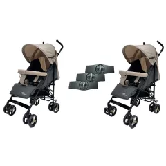   Mama Kiddies® Vento cărucior sportiv dublu (pentru gemeni) în combinație de culoare bej-gri + cadou: huse de ploaie