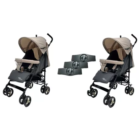 Mama Kiddies® Vento cărucior sportiv dublu (pentru gemeni) în combinație de culoare bej-gri + cadou: huse de ploaie