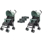 Mama Kiddies® Vento cărucior sportiv dublu (pentru gemeni) în combinație de culoare verde-gri + cadou: huse de ploaie