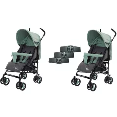   Mama Kiddies® Vento cărucior sportiv dublu (pentru gemeni) în combinație de culoare verde-gri + cadou: huse de ploaie