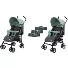   Mama Kiddies® Vento cărucior sportiv dublu (pentru gemeni) în combinație de culoare verde-gri + cadou: huse de ploaie