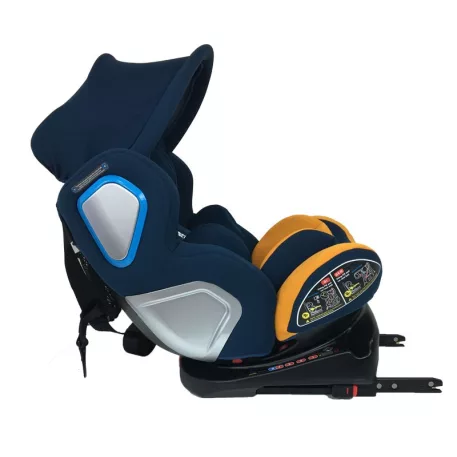 Scaun auto de siguranță Mama Kiddies Champion cu ISOFIX, rotativ 360° (0-36 kg) albastru-galben cu copertină cadou (certificat TUV)