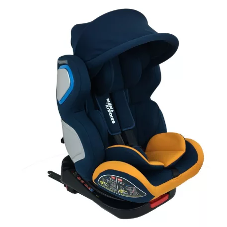 Scaun auto de siguranță Mama Kiddies Champion cu ISOFIX, rotativ 360° (0-36 kg) albastru-galben cu copertină cadou (certificat TUV)