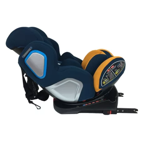 Scaun auto de siguranță Mama Kiddies Champion cu ISOFIX, rotativ 360° (0-36 kg) albastru-galben cu copertină cadou (certificat TUV)