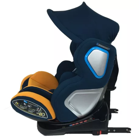 Scaun auto de siguranță Mama Kiddies Champion cu ISOFIX, rotativ 360° (0-36 kg) albastru-galben cu copertină cadou (certificat TUV)
