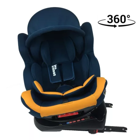 Scaun auto de siguranță Mama Kiddies Champion cu ISOFIX, rotativ 360° (0-36 kg) albastru-galben cu copertină cadou (certificat TUV)