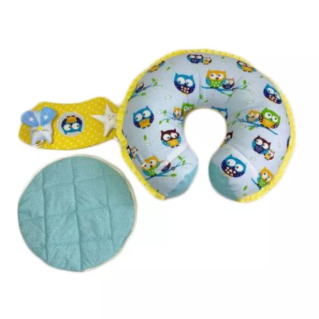 Pernă transformabilă pentru bebeluși Mama Kiddies MyKids pentru șezut – model bufniță albastru-galben