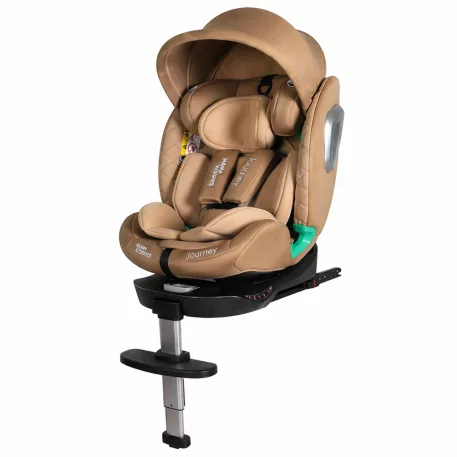 Scaun auto Mama Kiddies iSize Journey Extra cu ISOFIX, rotativ 360° (40–150 cm), culoare bej, cu picior de sprijin, parasolar cadou și suport pentru picioare