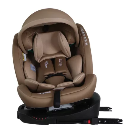Scaun auto Mama Kiddies iSize Journey Extra cu ISOFIX, rotativ 360° (40–150 cm), culoare bej, cu picior de sprijin, parasolar cadou și suport pentru picioare