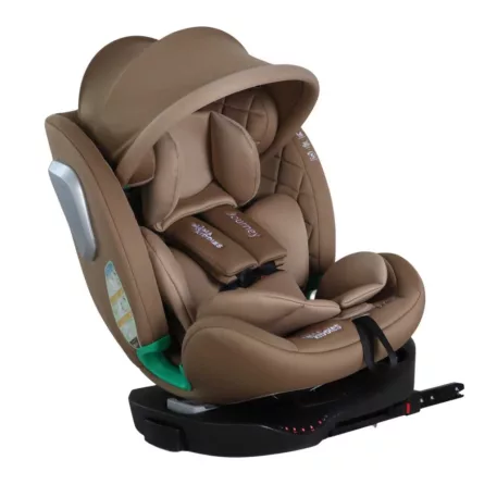 Scaun auto Mama Kiddies iSize Journey Extra cu ISOFIX, rotativ 360° (40–150 cm), culoare bej, cu picior de sprijin, parasolar cadou și suport pentru picioare