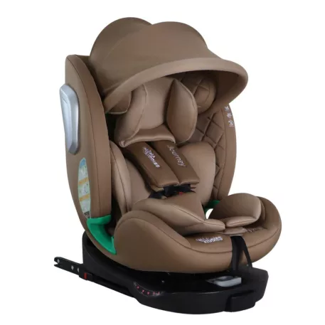 Scaun auto Mama Kiddies iSize Journey Extra cu ISOFIX, rotativ 360° (40–150 cm), culoare bej, cu picior de sprijin, parasolar cadou și suport pentru picioare
