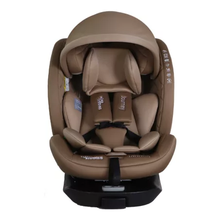 Scaun auto Mama Kiddies iSize Journey Extra cu ISOFIX, rotativ 360° (40–150 cm), culoare bej, cu picior de sprijin, parasolar cadou și suport pentru picioare