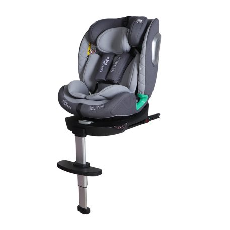 Scaun auto Mama Kiddies iSize Journey Extra cu ISOFIX, rotativ 360° (40–150 cm), culoare gri, cu picior de sprijin, parasolar cadou și suport pentru picioare
