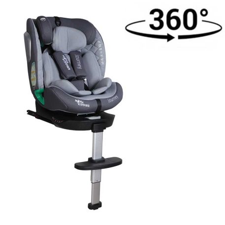 Scaun auto Mama Kiddies iSize Journey Extra cu ISOFIX, rotativ 360° (40–150 cm), culoare gri, cu picior de sprijin, parasolar cadou și suport pentru picioare