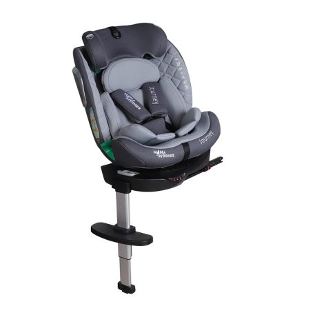 Scaun auto Mama Kiddies iSize Journey Extra cu ISOFIX, rotativ 360° (40–150 cm), culoare gri, cu picior de sprijin, parasolar cadou și suport pentru picioare