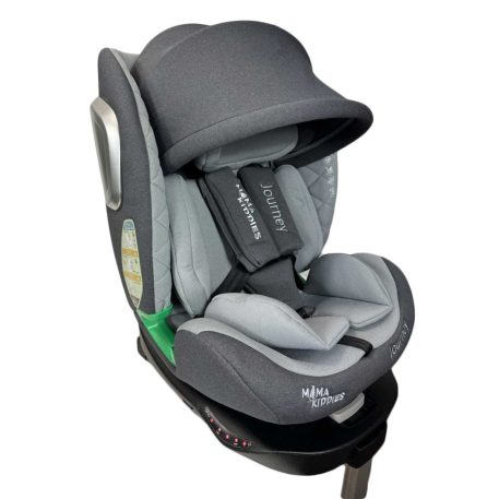Scaun auto Mama Kiddies iSize Journey Extra cu ISOFIX, rotativ 360° (40–150 cm), culoare gri, cu picior de sprijin, parasolar cadou și suport pentru picioare