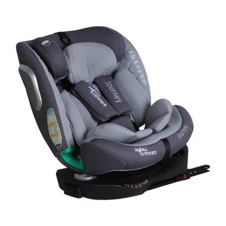 Scaun auto Mama Kiddies iSize Journey Extra cu ISOFIX, rotativ 360° (40–150 cm), culoare gri, cu picior de sprijin, parasolar cadou și suport pentru picioare