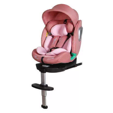 Scaun auto Mama Kiddies iSize Journey Extra cu ISOFIX, rotativ 360° (40–150 cm), culoare roz, cu picior de sprijin, parasolar cadou și suport pentru picioare