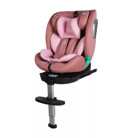 Scaun auto Mama Kiddies iSize Journey Extra cu ISOFIX, rotativ 360° (40–150 cm), culoare roz, cu picior de sprijin, parasolar cadou și suport pentru picioare