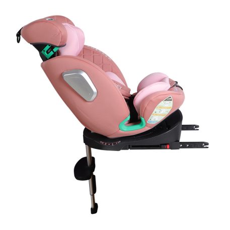 Scaun auto Mama Kiddies iSize Journey Extra cu ISOFIX, rotativ 360° (40–150 cm), culoare roz, cu picior de sprijin, parasolar cadou și suport pentru picioare