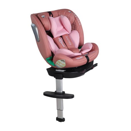 Scaun auto Mama Kiddies iSize Journey Extra cu ISOFIX, rotativ 360° (40–150 cm), culoare roz, cu picior de sprijin, parasolar cadou și suport pentru picioare
