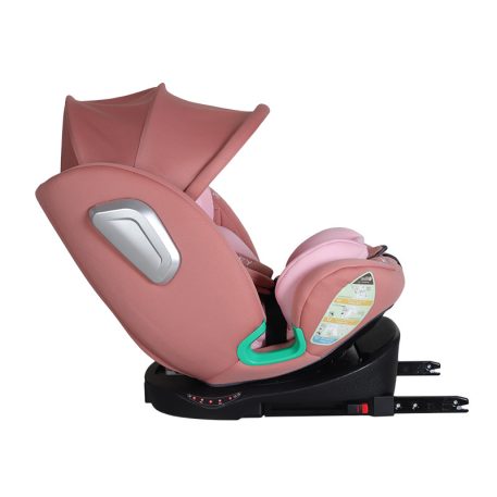 Scaun auto Mama Kiddies iSize Journey Extra cu ISOFIX, rotativ 360° (40–150 cm), culoare roz, cu picior de sprijin, parasolar cadou și suport pentru picioare