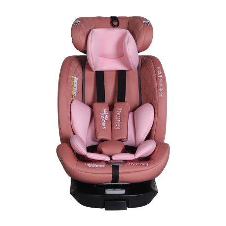 Scaun auto Mama Kiddies iSize Journey Extra cu ISOFIX, rotativ 360° (40–150 cm), culoare roz, cu picior de sprijin, parasolar cadou și suport pentru picioare