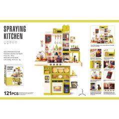   Mama Kiddies Bucătărie interactivă „Spraying Kitchen” – set de 121 piese, înălțime 103 cm, cu efecte de lumină și sunet, culoare galben-verde